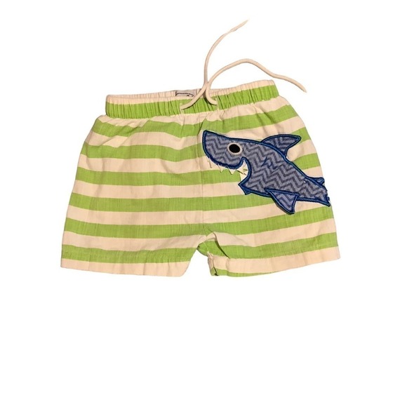 Mud Pie Baby Boy’s Size 6-12 Months Shark Green Striped Swim Trunk Shorts - Picture 1 of 3